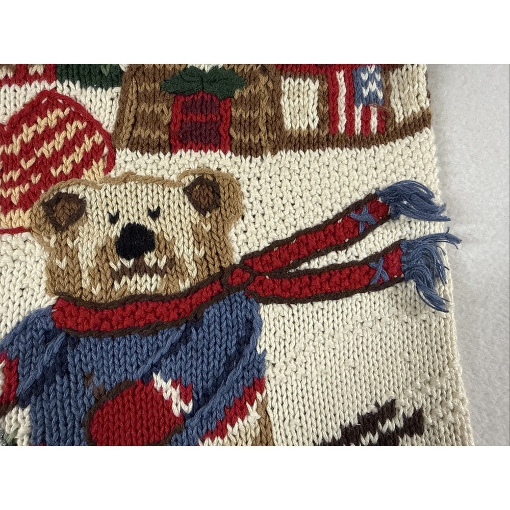Vtg 90's Christmas Sweater Women's PMed 3D Patriotic Bear Skiing American Beaded - Picture 15 of 16